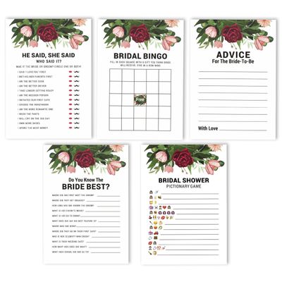Conjunto de 50 Cartões de Atividade para Jogo de Conselhos e Desejos para Chá de Noiva, Folhagem Floral - Inkdotpot 12,7 Cm × 17,78 Cm / Branco - Conjunto de Jogos