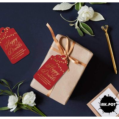 Etiquetas de Papel Metalizado "Feliz Diwali" para Lembrancinhas Pendentes - Inkdotpot 100 Etiquetas Metalizadas / Vermelho - Prata