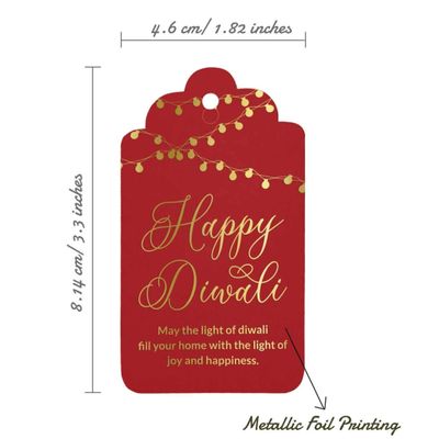 Etiquetas de Papel Metalizado "Feliz Diwali" para Lembrancinhas Pendentes - Inkdotpot 100 Etiquetas Metalizadas / Vermelho - Prata