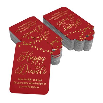 Etiquetas de Papel Metalizado "Feliz Diwali" para Lembrancinhas Pendentes - Inkdotpot 100 Etiquetas Metalizadas / Vermelho - Prata