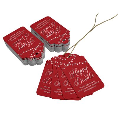 Etiquetas de Papel Metalizado "Feliz Diwali" para Lembrancinhas Pendentes - Inkdotpot 100 Etiquetas Metalizadas / Vermelho - Prata