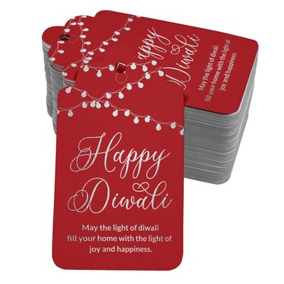 Etiquetas de Papel Metalizado "Feliz Diwali" para Lembrancinhas Pendentes - Inkdotpot 100 Etiquetas Metalizadas / Vermelho - Prata