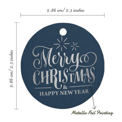 Etiquetas de Papel Metalizado para Lembrancinhas e para Pendurar com o Texto 'Merry Christmas & Happy New Year' - Inkdotpot 50 Etiquetas Metalizadas / Azul - Prata