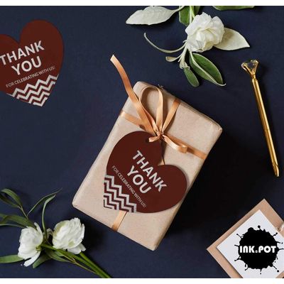 Etiqueta de Papel Metalizado Obrigado por Celebrar Conosco para Chá de Noiva, Chá de Bebê, Aposentadoria, Casamento, Aniversário - Inkdotpot 100 Etiquetas Metalizadas / Marrom - Prata