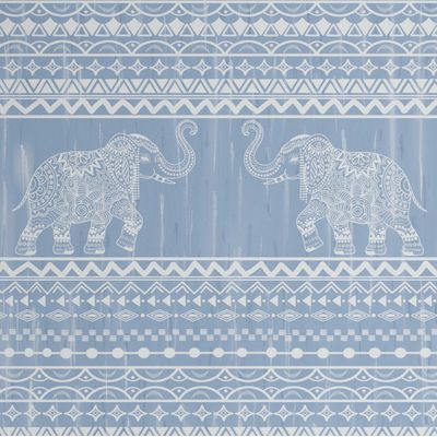 Papel de Parede Tribal Elefante - Estilo Asiático, Vinil Autoadesivo Decorativo, Fácil DIY para Quarto e Sala - Azul - S4Sassy 63,5 cm (L) × 152,4 cm (C) / Azul - Vinil Liso