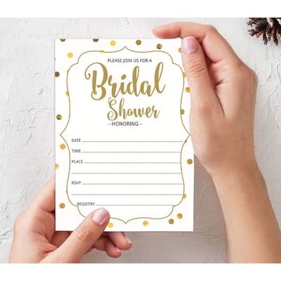 50 Cartões de Jogo Dourados com Confete para Chá de Noiva e Despedida de Solteira, Quadrados Preenchíveis, Ideias de Presente - Inkdotpot 12,7 Cm × 17,78 Cm / Branco - Conjunto de Jogos