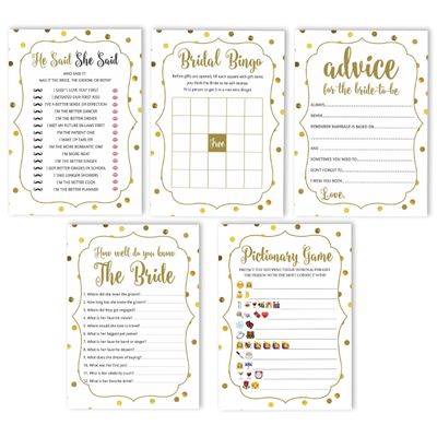 50 Cartões de Jogo Dourados com Confete para Chá de Noiva e Despedida de Solteira, Quadrados Preenchíveis, Ideias de Presente - Inkdotpot 12,7 Cm × 17,78 Cm / Branco - Conjunto de Jogos