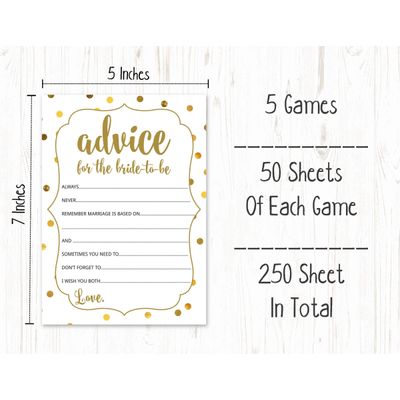 50 Cartões de Jogo Dourados com Confete para Chá de Noiva e Despedida de Solteira, Quadrados Preenchíveis, Ideias de Presente - Inkdotpot 12,7 Cm × 17,78 Cm / Branco - Conjunto de Jogos
