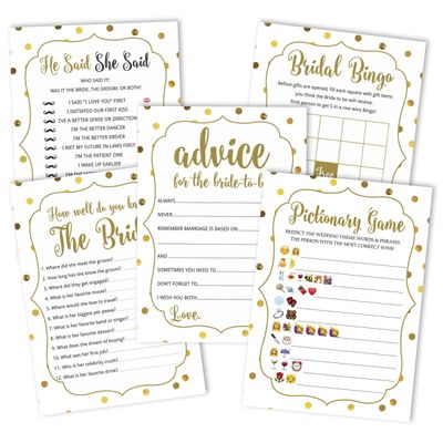 50 Cartões de Jogo Dourados com Confete para Chá de Noiva e Despedida de Solteira, Quadrados Preenchíveis, Ideias de Presente - Inkdotpot 12,7 Cm × 17,78 Cm / Branco - Conjunto de Jogos