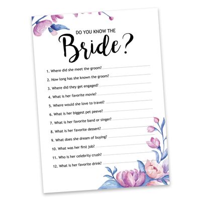 50 Cartões de Jogo Florais Quadrados em Branco para Preencher Ideias de Presentes para Chá de Noiva e Despedida de Solteira - Inkdotpot 12,7 Cm × 17,78 Cm / Branco - Quiz da Noiva