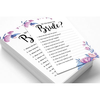 50 Cartões de Jogo Florais Quadrados em Branco para Preencher Ideias de Presentes para Chá de Noiva e Despedida de Solteira - Inkdotpot 12,7 Cm × 17,78 Cm / Branco - Quiz da Noiva