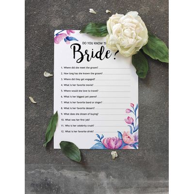 50 Cartões de Jogo Florais Quadrados em Branco para Preencher Ideias de Presentes para Chá de Noiva e Despedida de Solteira - Inkdotpot 12,7 Cm × 17,78 Cm / Branco - Quiz da Noiva