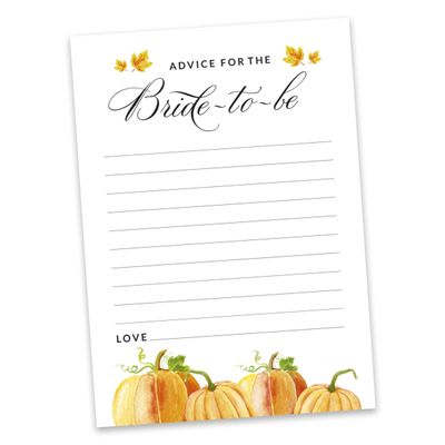 Cartões "Pumpkin Fall In Love" Quadrados em Branco para Preencher, 50 Unidades para Chá de Noiva/Despedida de Solteira - Inkdotpot 12,7 Cm × 17,78 Cm / Branco - Quiz da Noiva