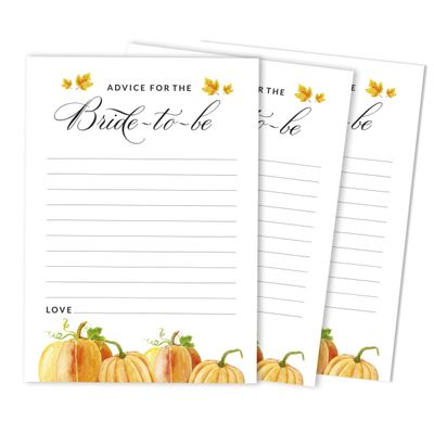 Cartões "Pumpkin Fall In Love" Quadrados em Branco para Preencher, 50 Unidades para Chá de Noiva/Despedida de Solteira - Inkdotpot 12,7 Cm × 17,78 Cm / Branco - Quiz da Noiva