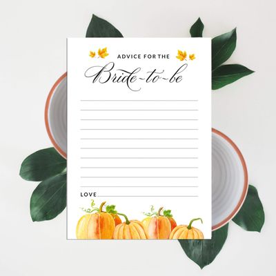 Cartões "Pumpkin Fall In Love" Quadrados em Branco para Preencher, 50 Unidades para Chá de Noiva/Despedida de Solteira - Inkdotpot 12,7 Cm × 17,78 Cm / Branco - Quiz da Noiva
