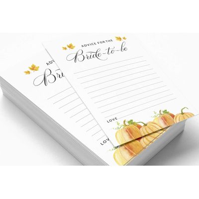 Cartões "Pumpkin Fall In Love" Quadrados em Branco para Preencher, 50 Unidades para Chá de Noiva/Despedida de Solteira - Inkdotpot 12,7 Cm × 17,78 Cm / Branco - Quiz da Noiva