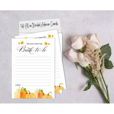 Cartões "Pumpkin Fall In Love" Quadrados em Branco para Preencher, 50 Unidades para Chá de Noiva/Despedida de Solteira - Inkdotpot 12,7 Cm × 17,78 Cm / Branco - Quiz da Noiva