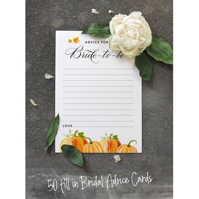 Cartões "Pumpkin Fall In Love" Quadrados em Branco para Preencher, 50 Unidades para Chá de Noiva/Despedida de Solteira - Inkdotpot 12,7 Cm × 17,78 Cm / Branco - Quiz da Noiva