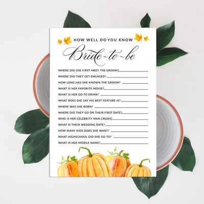 Cartões "Pumpkin Fall In Love" Quadrados em Branco para Preencher, 50 Unidades para Chá de Noiva/Despedida de Solteira - Inkdotpot 12,7 Cm × 17,78 Cm / Branco - Quiz da Noiva