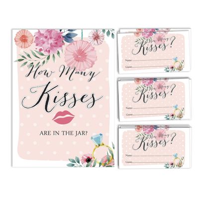 50 Cartões de Jogo Florais Quadrados em Branco para Preencher Ideias de Presentes para Chá de Noiva e Despedida de Solteira - Inkdotpot 8,89 Cm × 5,08 Cm / Branco - Quantos Beijos?