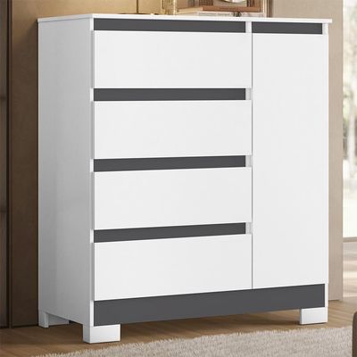 Cômoda Sapateira Olímpia 1 Porta E 4 Gavetas Quadriflex Branco-titanium - Móveis Albatroz