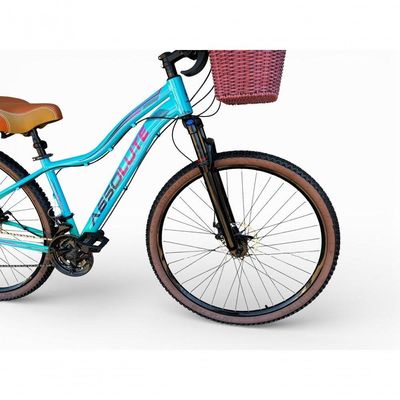 Bicicleta Aro 29 Feminina Absolute Hera Retrô Vintage 21v Confortável Cesta Selim 2 Molas Azul-verde Tamano 17