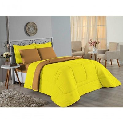 Edredom Solteiro Nobre 1 Peça Dupla Face 1,60m X 2,40m Malha 100% Algodão - Amarelo / Cobre