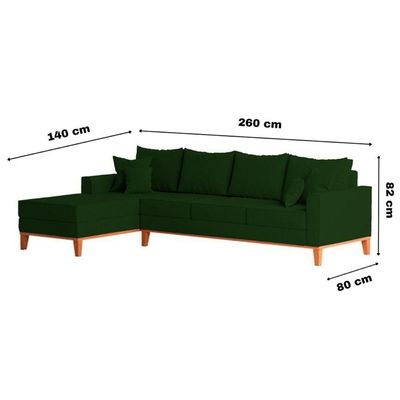 Sofá 4 Lugares Beny Com Chaise Esquerdo Suede Verde