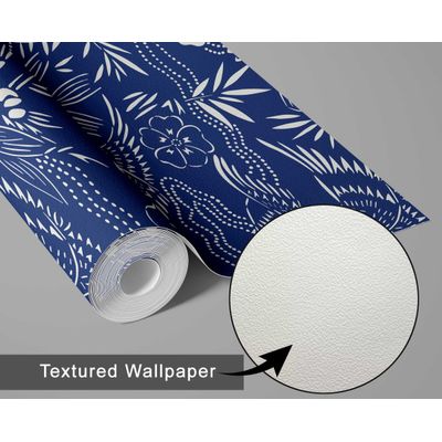 Papel de Parede Botânico Branco, Estilo Asiático, Vinil Autoadesivo Decorativo, Aplicação DIY Fácil para Quartos e Salas, Azul - S4Sassy 63,5 cm (L) × 609,6 cm (C) / Azul - Vinil Texturizado