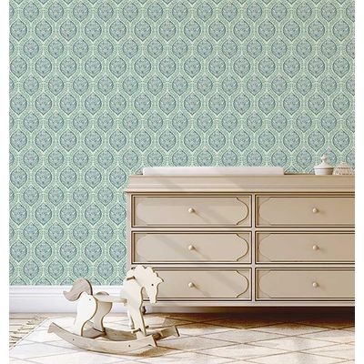 Papel de Parede Autoadesivo Vinílico Floral Estilo Asiático, Revestimento Decorativo Fácil DIY para Quarto e Sala - Verde - S4Sassy 63,5 cm (L) × 152,4 cm (C) / Verde - Vinil Liso