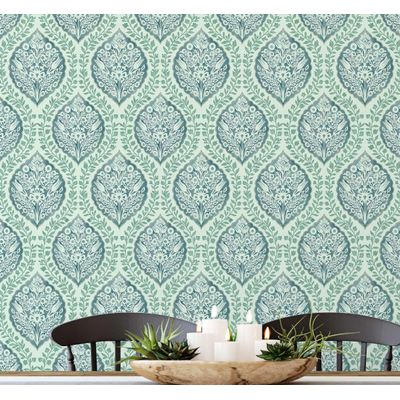 Papel de Parede Autoadesivo Vinílico Floral Estilo Asiático, Revestimento Decorativo Fácil DIY para Quarto e Sala - Verde - S4Sassy 63,5 cm (L) × 152,4 cm (C) / Verde - Vinil Liso