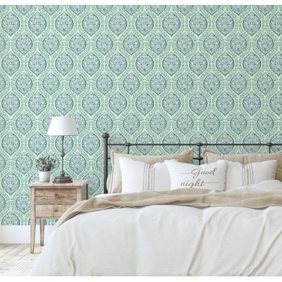 Papel de Parede Autoadesivo Vinílico Floral Estilo Asiático, Revestimento Decorativo Fácil DIY para Quarto e Sala - Verde - S4Sassy 63,5 cm (L) × 152,4 cm (C) / Verde - Vinil Liso