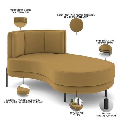 Sofá Chaise Longue Living Lucca Direito D02 Veludo Mostarda C-260