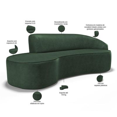 Sofá 5 Lugares Curvo Living Firenze Direito D02 Couríssimo Verde 300cm B-89 - Lyam