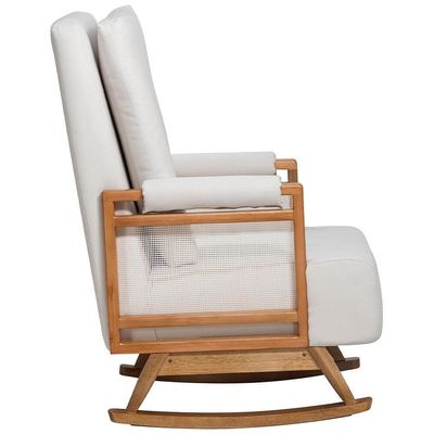 Poltrona De Amamentação Com Balanço Base Nina Líria D02 Linho Off White B-410 - Lyam Decor