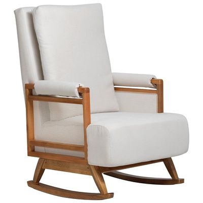 Poltrona De Amamentação Com Balanço Base Nina Líria D02 Linho Off White B-410 - Lyam Decor