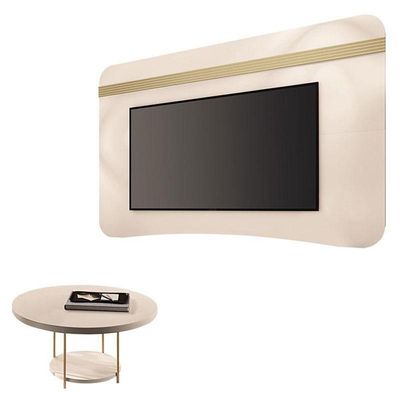 Painel Suspenso Armony Off White Champanhe Com Mesa De Centro Sky Off White - Hb Móveis
