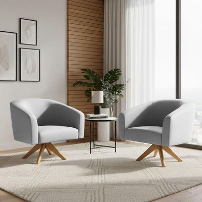 Kit 2 Poltronas Sala Decorativa Stella Giratória Couro Sintético Cinza D'Rossi