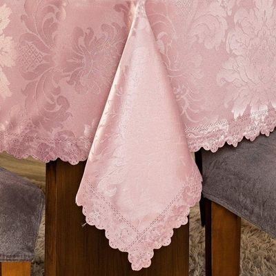 Toalha De Mesa Quadrada Avulsa Jacquard Medalhão 1,40m X 1,40m Para 04 Lugares - Decoração Cozinha Moderna Luxo Cor Rosê