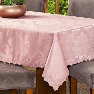Toalha De Mesa Quadrada Avulsa Jacquard Medalhão 1,40m X 1,40m Para 04 Lugares - Decoração Cozinha Moderna Luxo Cor Rosê