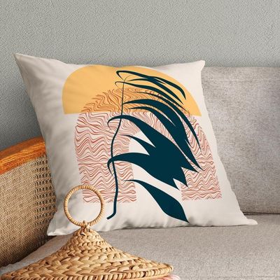 Kit Trio Capas De Almofadas Estampadas Folhas Em Veludo Suede 45cm X 45cm - Decoração Luxo Para Sala Cor Laranja