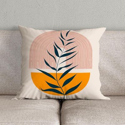 Kit Trio Capas De Almofadas Estampadas Folhas Em Veludo Suede 45cm X 45cm - Decoração Luxo Para Sala Cor Laranja