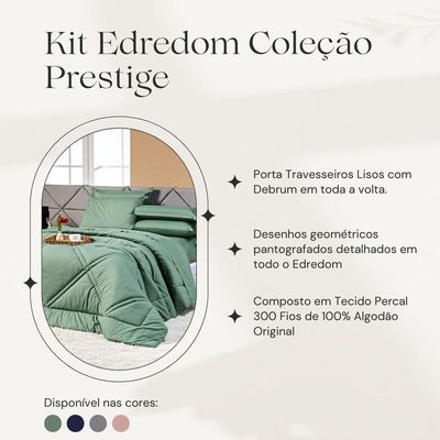 Kit Edredom Liso Queen Prestige Dupla Face Com Fronhas 03 Peças - Tecido Percal 300 Fios 100% Algodão Original Cor Verde