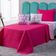 Kit Cobre Leito Colcha Casal Padrão Unicórnio Listrado Pink/rosa Dupla Face Com Almofadas Estampadas 05 Peças