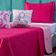 Kit Cobre Leito Colcha Casal Padrão Unicórnio Listrado Pink/rosa Dupla Face Com Almofadas Estampadas 05 Peças