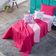 Kit Cobre Leito Colcha Casal Padrão Unicórnio Listrado Pink/rosa Dupla Face Com Almofadas Estampadas 05 Peças