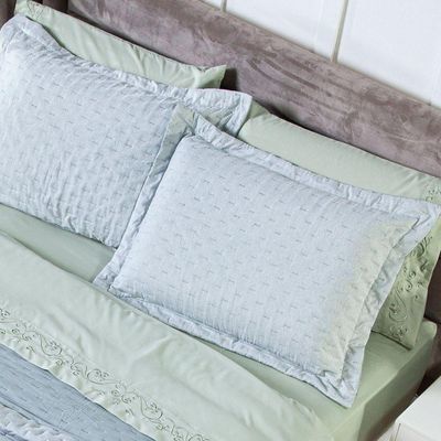 Kit Cobre Leito Colcha King Blend Percal 300 Fios Dupla Face Linho Mesclado Com Fronhas 03 Peças Cor Verde
