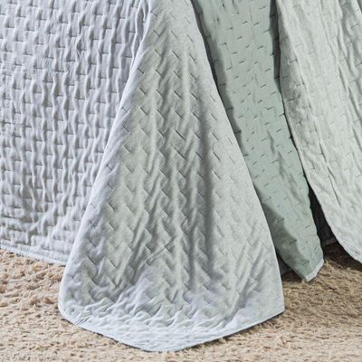 Kit Cobre Leito Colcha King Blend Percal 300 Fios Dupla Face Linho Mesclado Com Fronhas 03 Peças Cor Verde