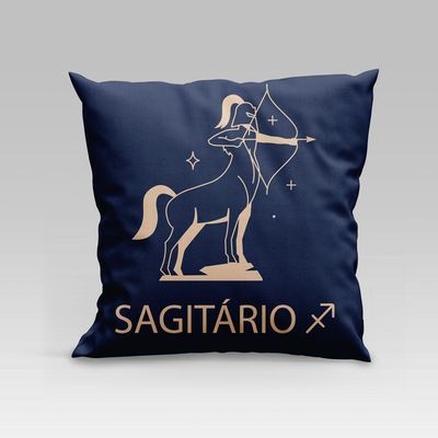 Capa De Almofada Estampada Signos Do Zodíaco Em Veludo Suede 45cm X 45cm - Decoração Astrologia Horóscopo Cor Sagitário