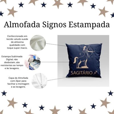 Capa De Almofada Estampada Signos Do Zodíaco Em Veludo Suede 45cm X 45cm - Decoração Astrologia Horóscopo Cor Sagitário